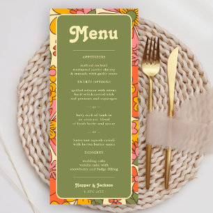 Colorful Flowers Pattern Retro Boho 70s Wedding Menu