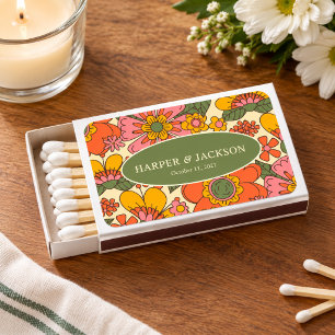 Colorful Flowers Pattern Retro Thank You Matchboxes