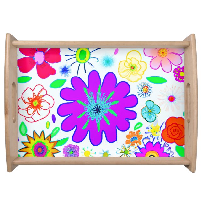 Colorful Flowers Pattern Serving Tray (Front)