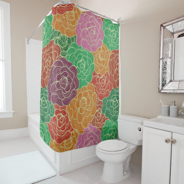 Colorful Flowers Pattern Shower Curtain (In Situ)