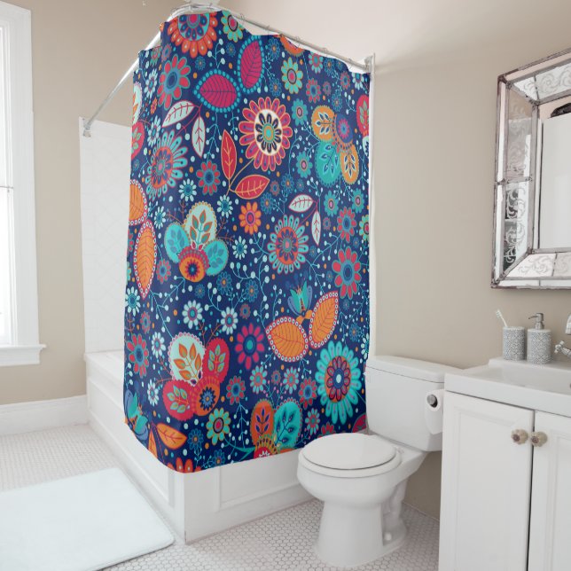 Colorful flowers pattern shower curtain (In Situ)