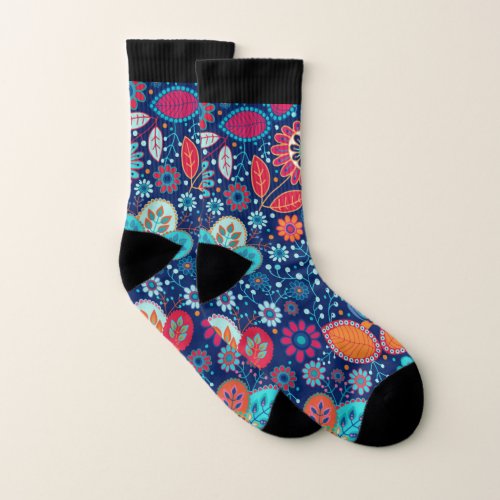 Colorful flowers pattern socks