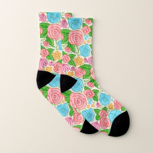 Colorful Flowers Pattern Socks