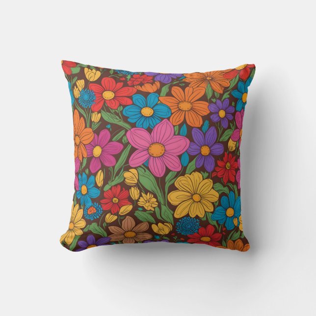Colorful flowers pattern throw pillow (Front)
