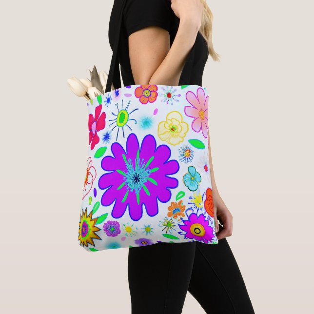 Colorful Flowers Pattern Tote Bag (Close Up)