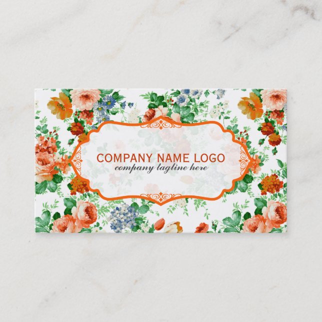 Colorful Flowers Pattern White Background Business Card (Front)