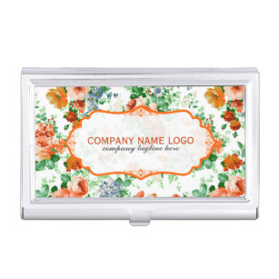 Colorful Flowers Pattern White Background Case For Business Cards
