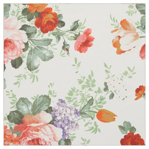 Colorful Flowers Pattern White Background Fabric