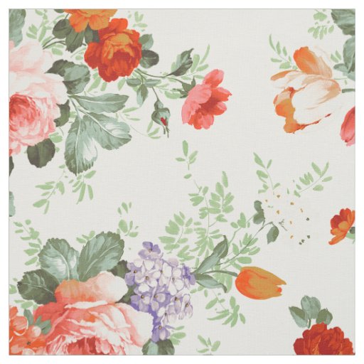Colorful Flowers Pattern White Background Fabric