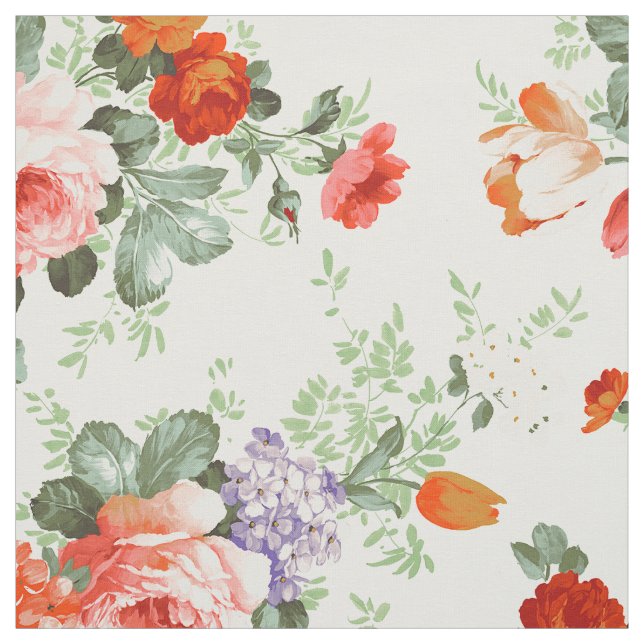 Colorful Flowers Pattern White Background Fabric (Swatch)