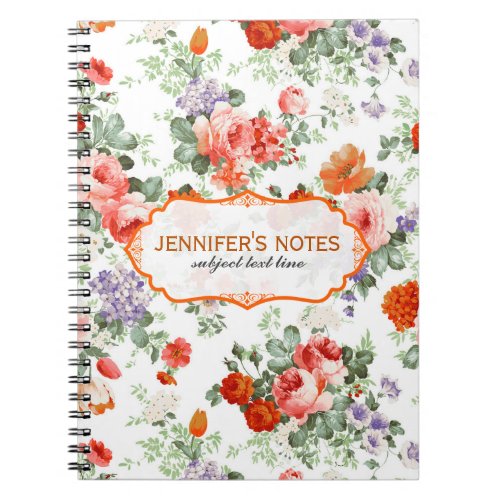 Colorful Flowers Pattern White Background Notebook