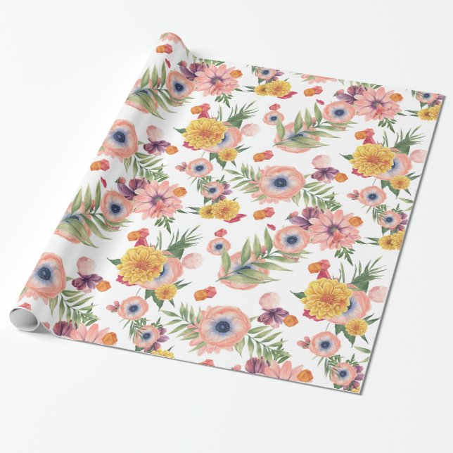 Colorful Flowers Pattern Wrapping Paper (Unrolled)