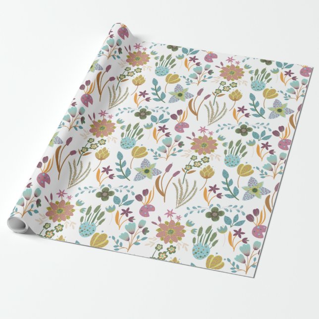 Colorful Flowers Pattern Wrapping Paper (Unrolled)