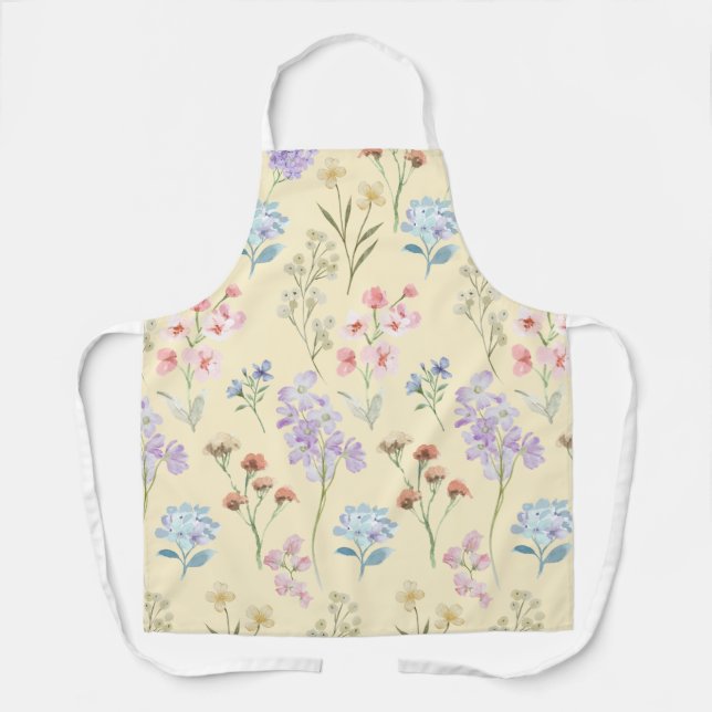 Colorful Flowers Pattern Yellow Apron (Front)