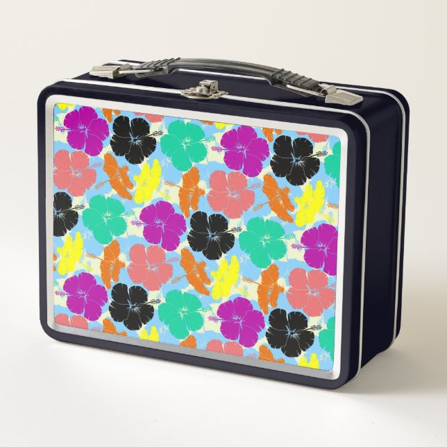 Colorful flowers patterns design metal lunch box (Front)
