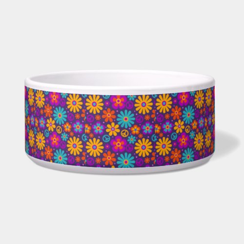 Colorful Flowers Peace Love Groovy Retro Hippie Bowl
