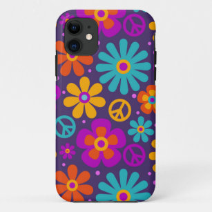 Colorful Flowers Peace Love Groovy Retro Hippie iPhone 11 Case