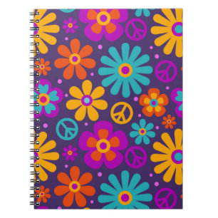 Colorful Flowers Peace Love Groovy Retro Hippie Notebook
