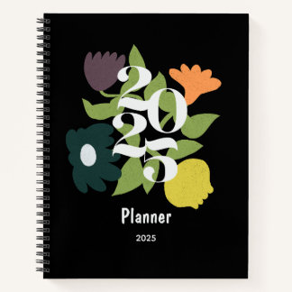Colorful Flowers Personalized Black Planner Notebook