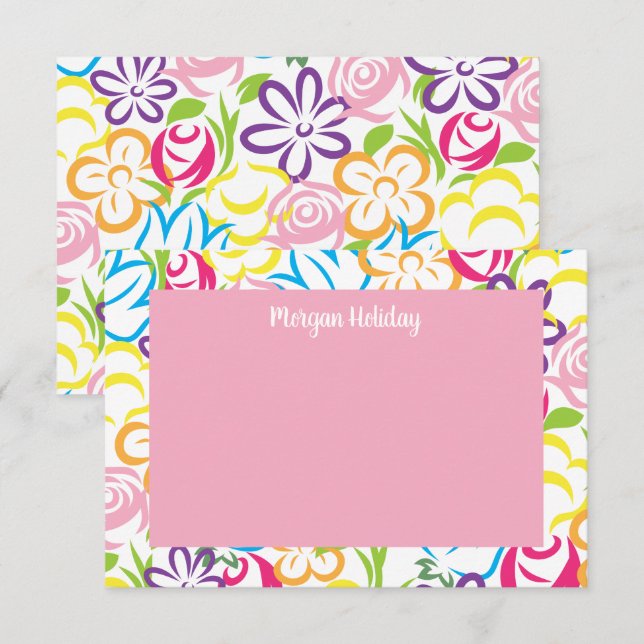 Colorful Flowers Personalized Note Cards (Front/Back)