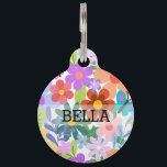 Colorful Flowers Pet ID Tag<br><div class="desc">Pretty pet ID tag in bright colors with flowers and butterflies. Add pet name and your information on the back.</div>