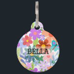 Colorful Flowers Pet ID Tag<br><div class="desc">Pretty pet ID tag in bright colors with flowers and butterflies. Add pet name and your information on the back.</div>