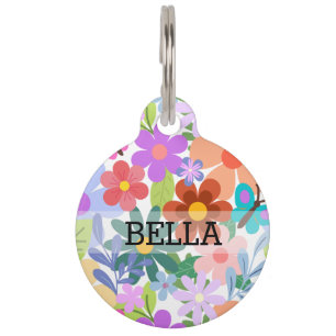 Colorful Flowers Pet ID Tag