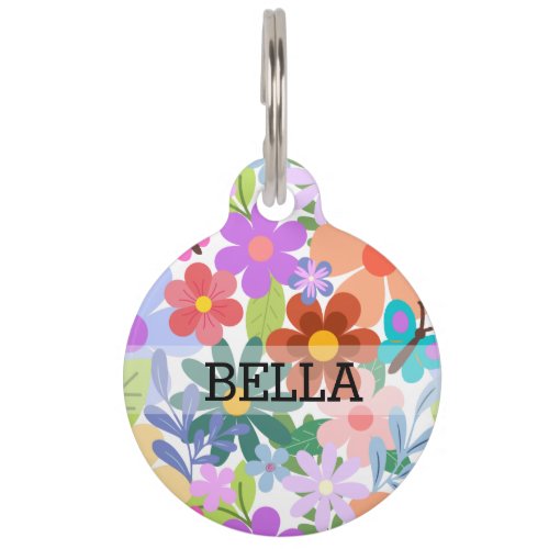 Colorful Flowers Pet ID Tag