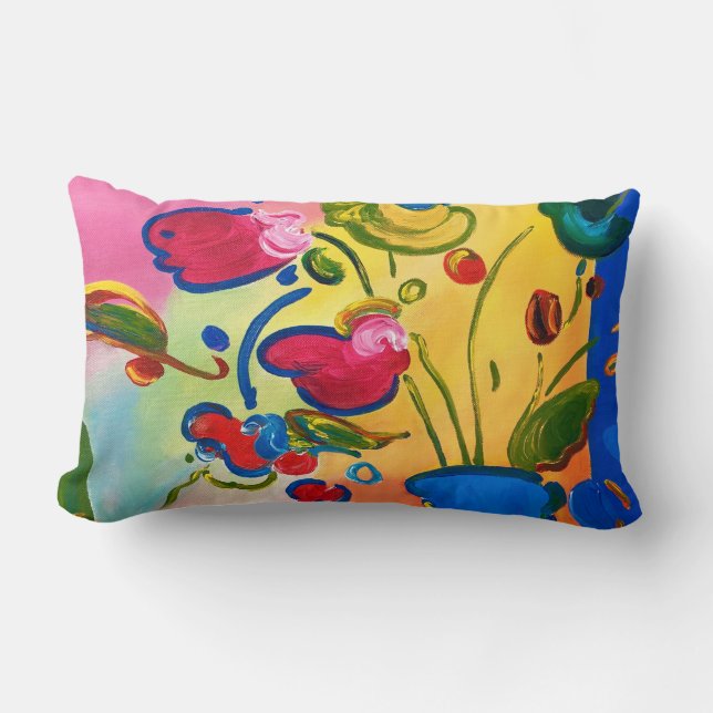 Colorful Flowers Peter Max Lumbar Pillow (Front)