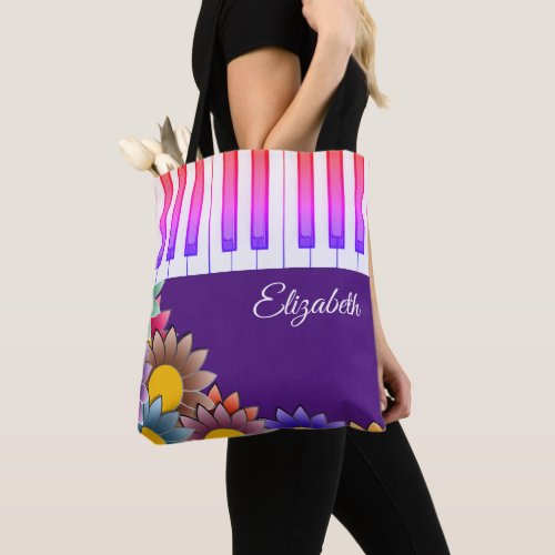 Colorful Flowers Piano Music Tote Bags