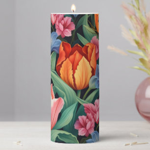 Colorful Flowers Pillar Candle