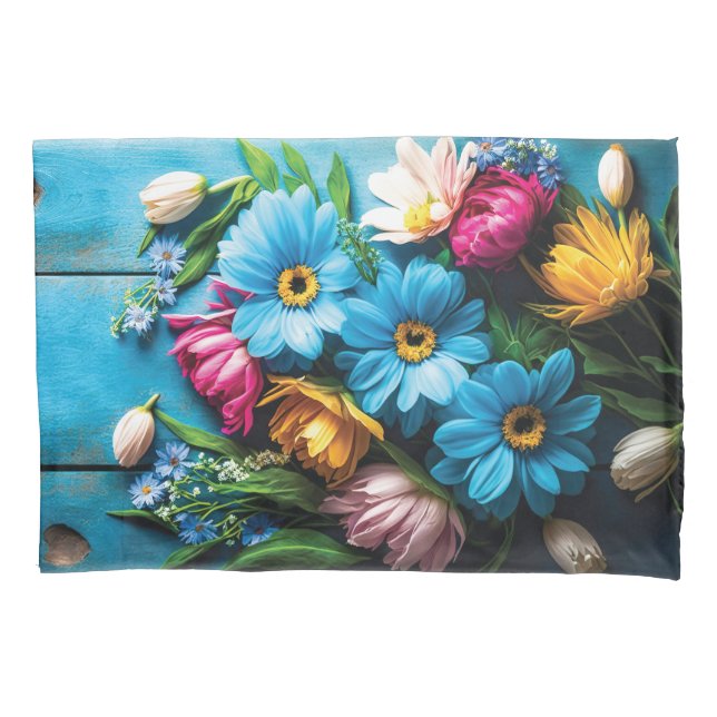 Colorful Flowers Pillow Case (Front-Left)