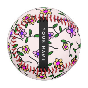 Colorful Flowers, Pink Background, Black Baseball