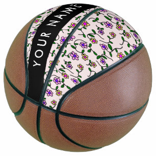 Colorful Flowers, Pink Background, Black Basketball