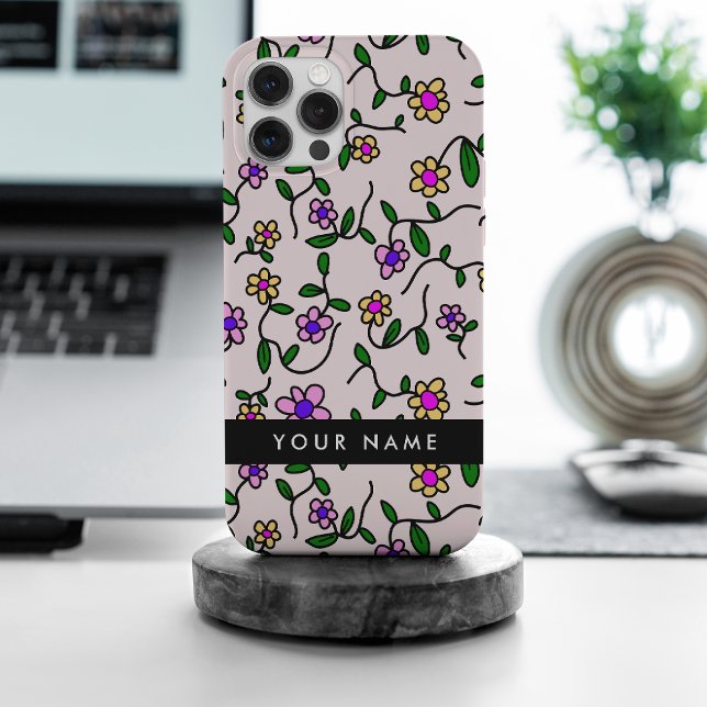 Colorful Flowers, Pink Background, Black Case-Mate iPhone Case (Creator Uploaded)