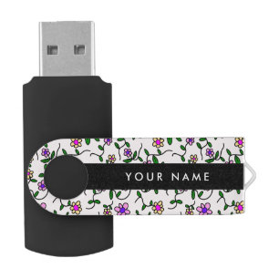 Colorful Flowers, Pink Background, Black Flash Drive