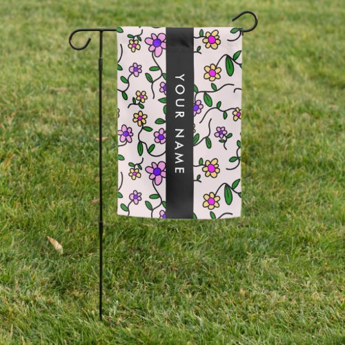 Colorful Flowers Pink Background Black Garden Flag