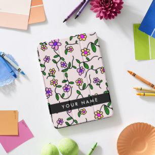 Colorful Flowers, Pink Background, Black iPad Pro Cover