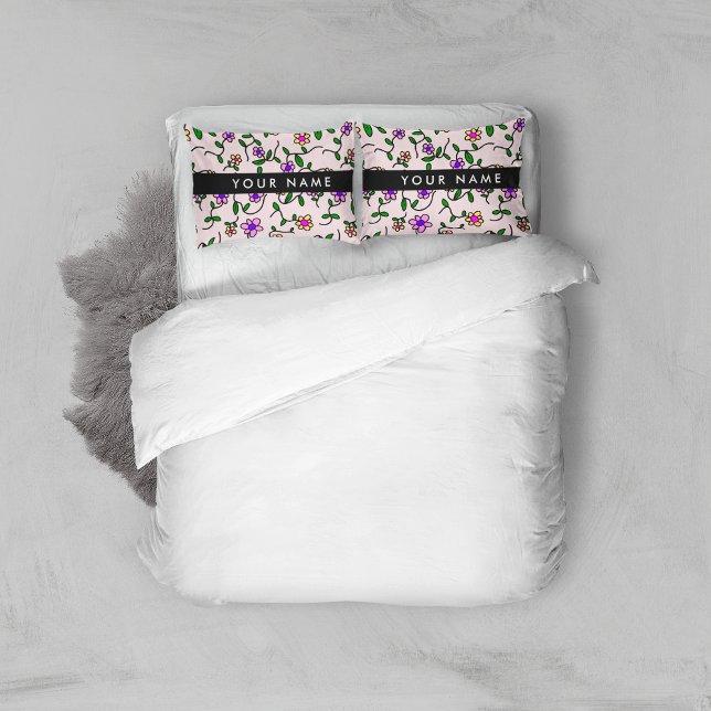 Colorful Flowers, Pink Background, Black Pillow Case (Creator Uploaded)