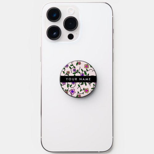 Colorful Flowers Pink Background Black PopSocket