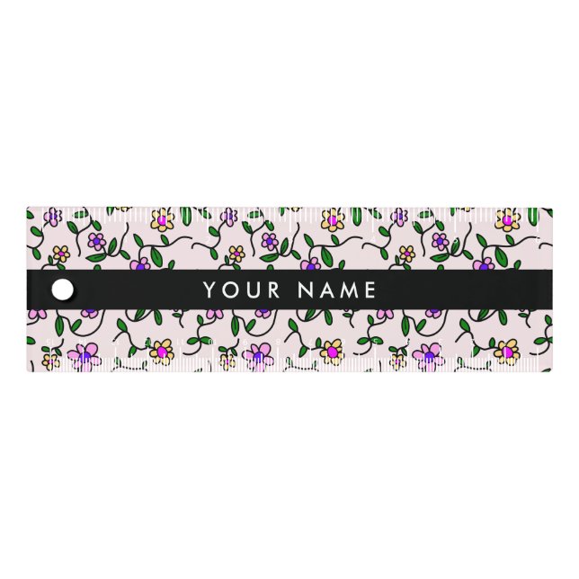 Colorful Flowers, Pink Background, Black Ruler (Front)