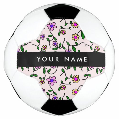 Colorful Flowers Pink Background Black Soccer Ball