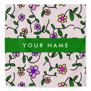 Colorful Flowers, Pink Background, Green Bandana
