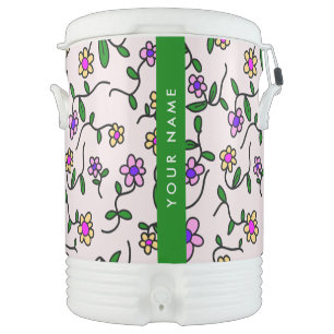 Colorful Flowers, Pink Background, Green Beverage Cooler