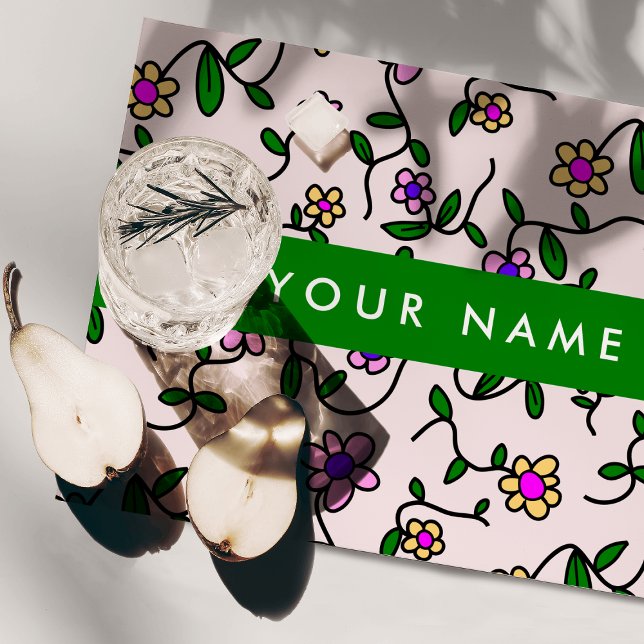 Colorful Flowers, Pink Background, Green Cloth Placemat (Creator Uploaded)