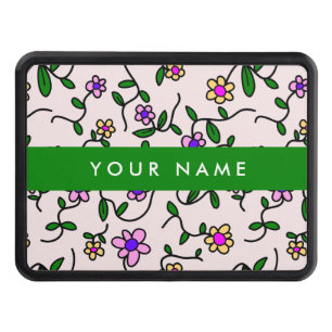 Colorful Flowers, Pink Background, Green Hitch Cover