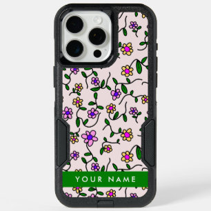 Colorful Flowers, Pink Background, Green iPhone 15 Pro Max Case