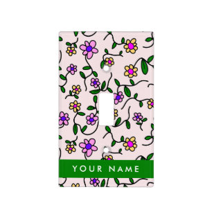 Colorful Flowers, Pink Background, Green Light Switch Cover