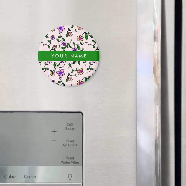 Colorful Flowers, Pink Background, Green Magnet (In Situ (Fridge))