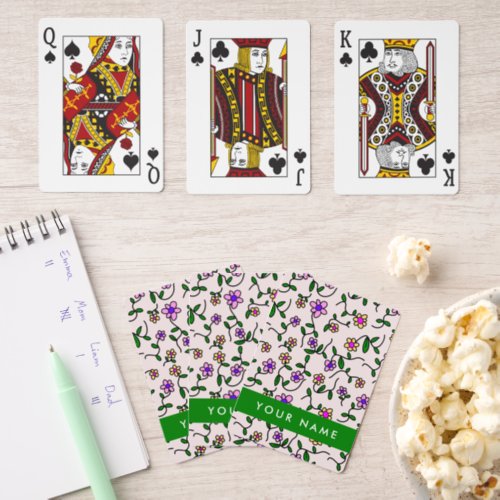 Colorful Flowers Pink Background Green Pinochle Cards